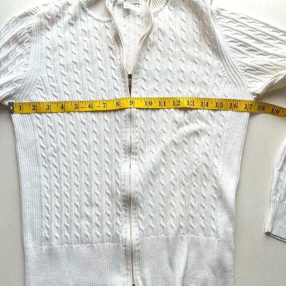 Tommy Hilfiger Zip Up Cardigan, Ivory Collared Sweater, Cable Knit, Size M - Picture 5 of 7